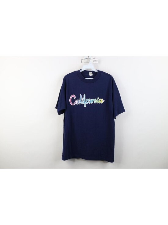 Vintage Other - Vintage 70s 80s Mens XL Faded Spell Out Script California T-Shirt Navy Blue USA
